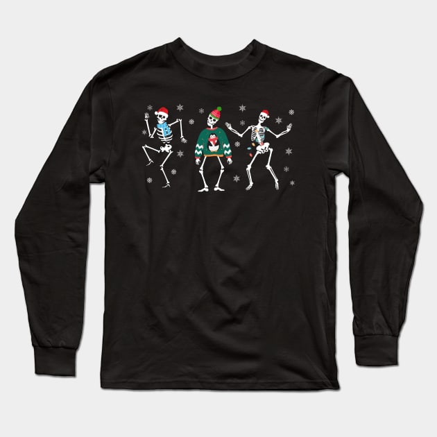 Dancing Skeletons Christmas Long Sleeve T-Shirt by DDCreates